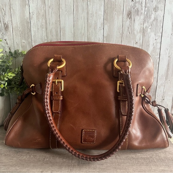 Dooney & Bourke Brown and Gold Satchel with Braided Handles Vintage - Picture 1 of 13